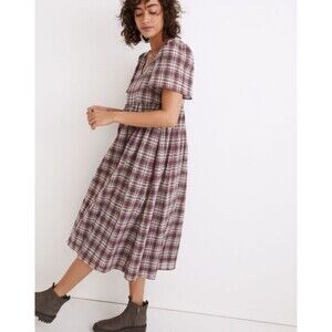 Madewell Burgundy Plaid Midi Dress